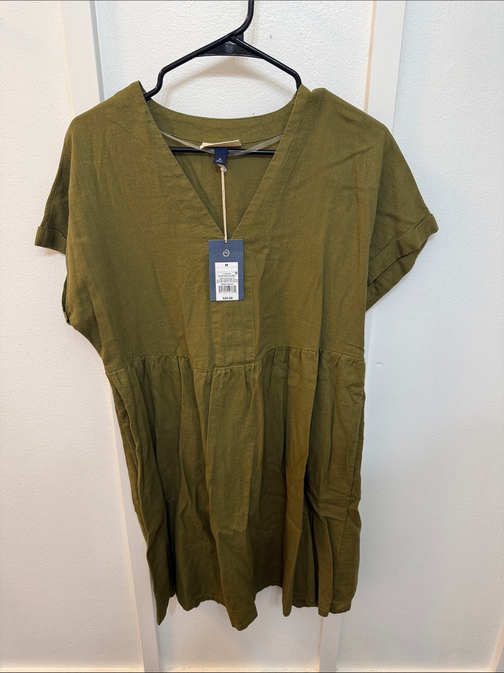 Olive V-Neck Short Sleeve Dress
